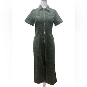 Molly Green Corduroy Front Zip Jumpsuit Olive Green M